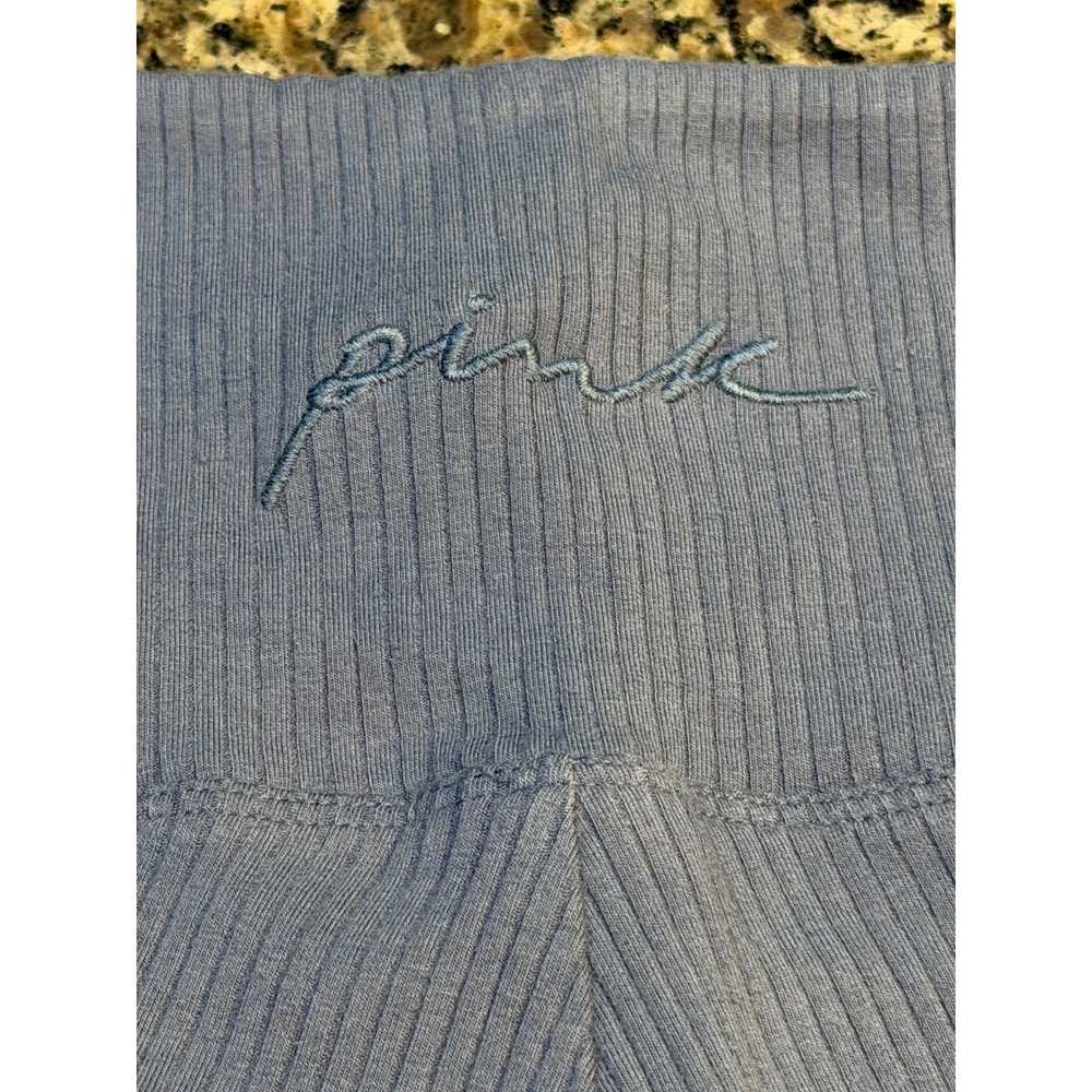 PINK Womens Ribbed‎ High Waisted Leggings Dusty Blue Textured Yoga Pants